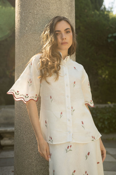 Camisa Lovely Tulip Manga Corta Ivory